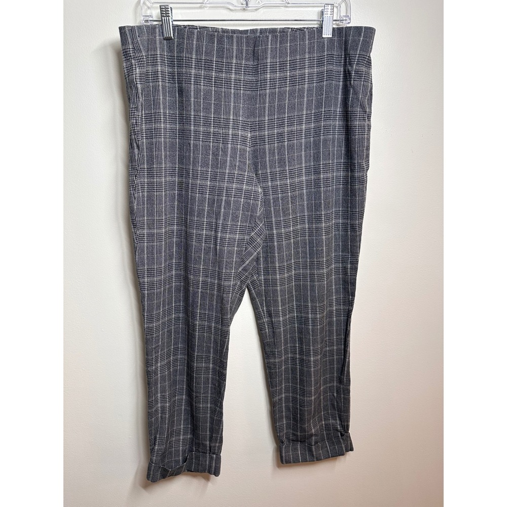 J. Jill Premium Bi-Stretch Grey Glen Plaid Pull On Tapered Cuffed Pants Size 14